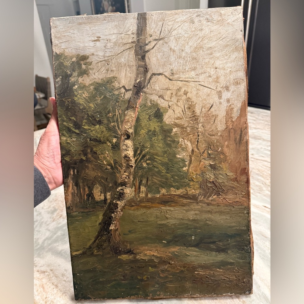 French Antique Landscape Oil Painting on canvas circa 1800s